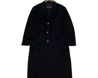 Vintage Giorgio Armani Cashmere Overcoat | Made in Italy | Luxury Black Long Trench Coat | Designer Winter Outerwear | Size Large