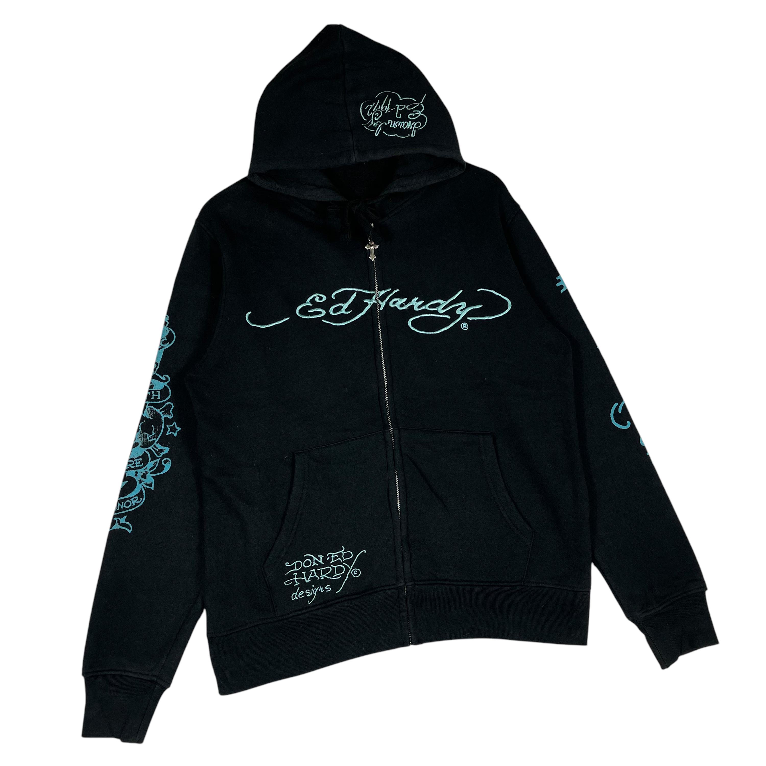 Vintage Ed Hardy Zip up Hoodie Black Y2K Christian Audigier 