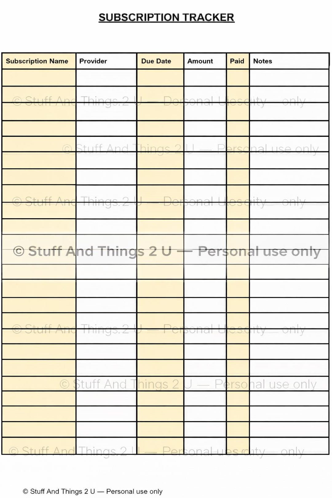 Subscription Tracker Printable, Payment Organizer (PDF Download) - Etsy