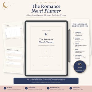 Planificateur de roman d'amour pour reMarkable, cahier d'écriture hyperlié (PDF)