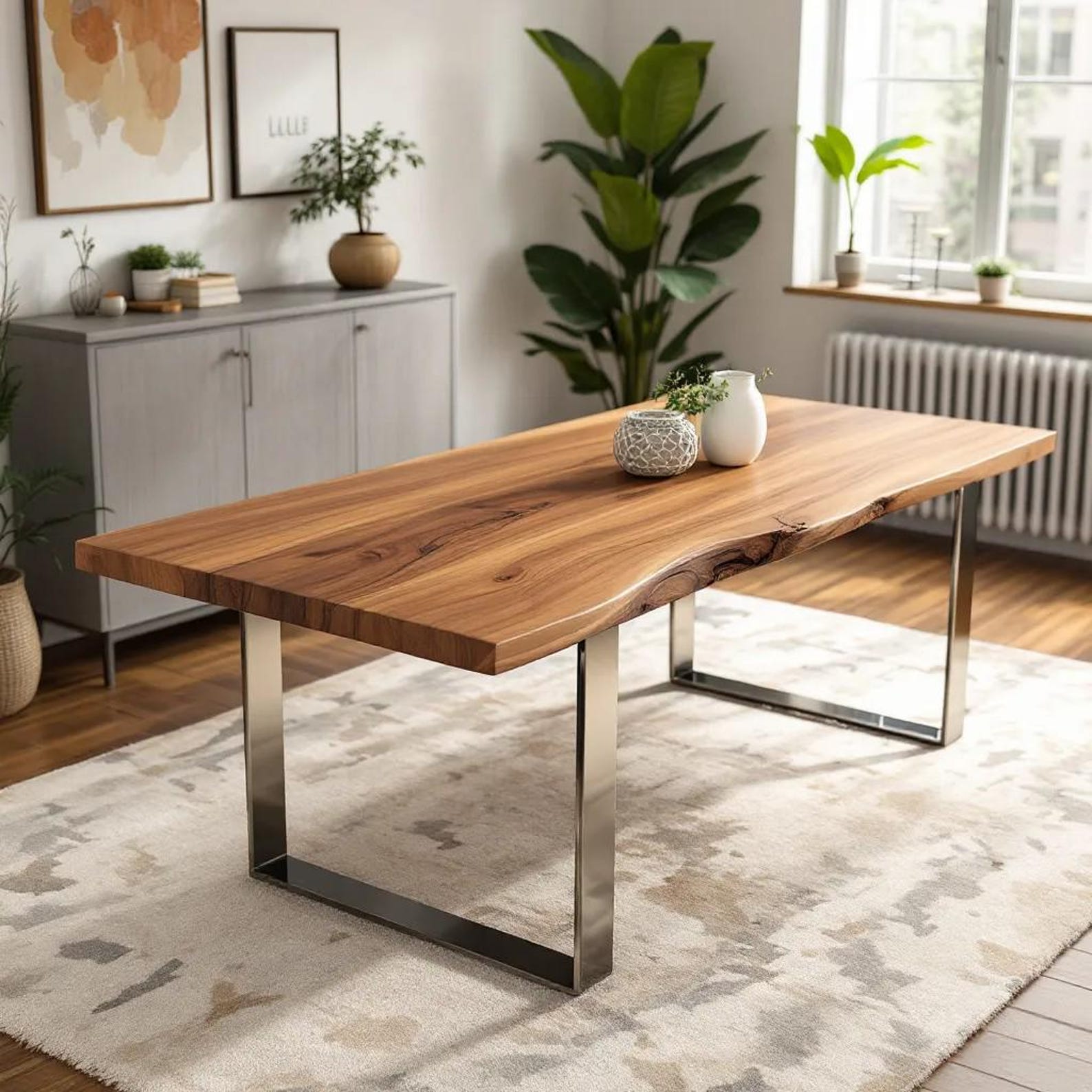 Live Edge Wood Dining Table – Solid Wood Slab Table With Modern Metal ...