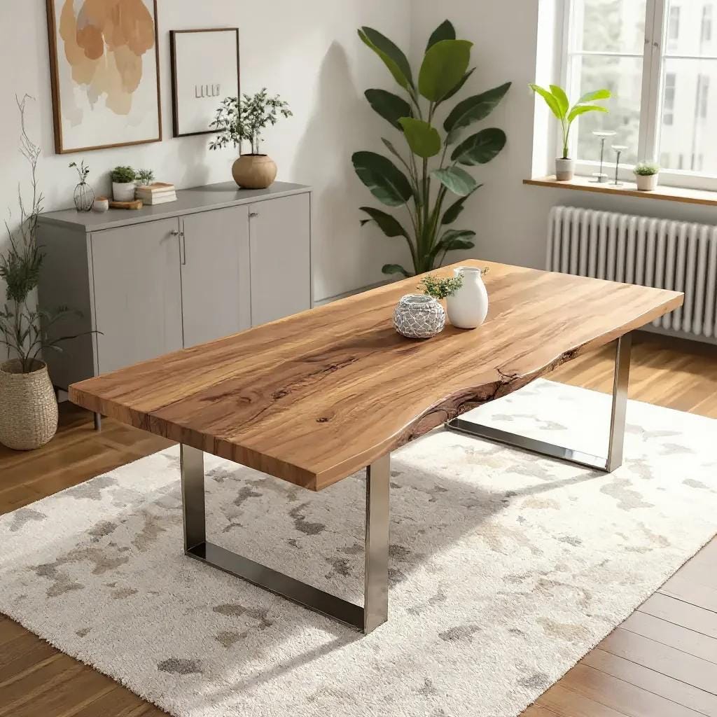 Live Edge Wood Dining Table – Solid Wood Slab Table With Modern Metal ...