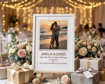 Impression photo de mariage personnalisée | Noms de couple personnalisés, date, lieu (téléchargement numérique)