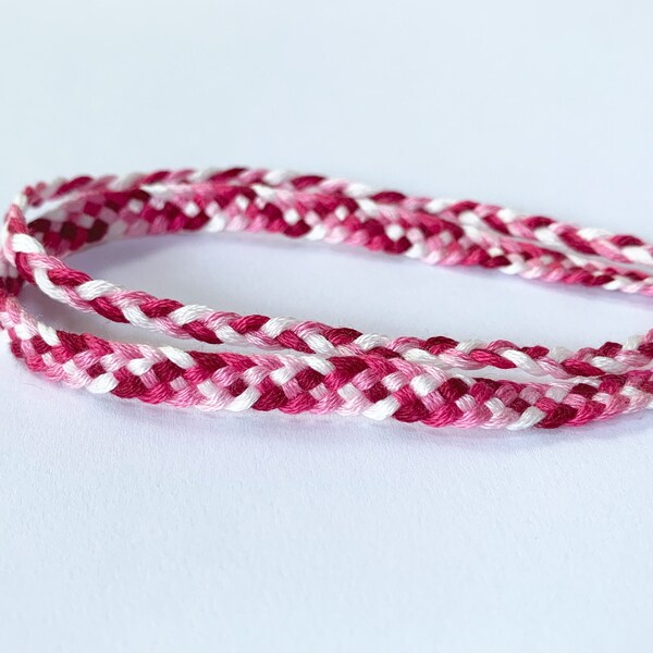 Friendship Anklet 2-Pack - Pink and White - Braid and Big Band Weave
