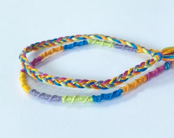 Friendship Bracelet 2-Pack - Vivid Multi Color - Spiral and Braid