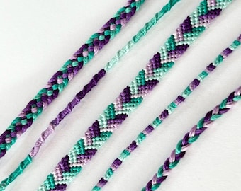 Friendship Bracelet 5-Pack - Purple and Teal - Different Styles