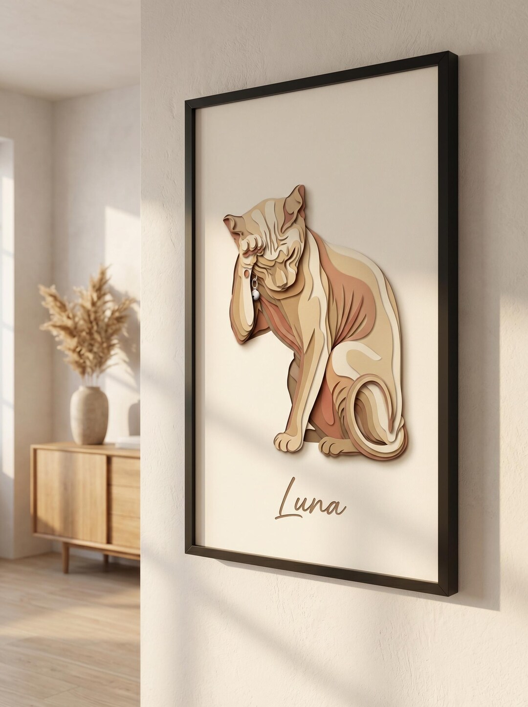 Framed Custom Pet Portrait From Photo, Personalized Cat Dog Art, Paper ...