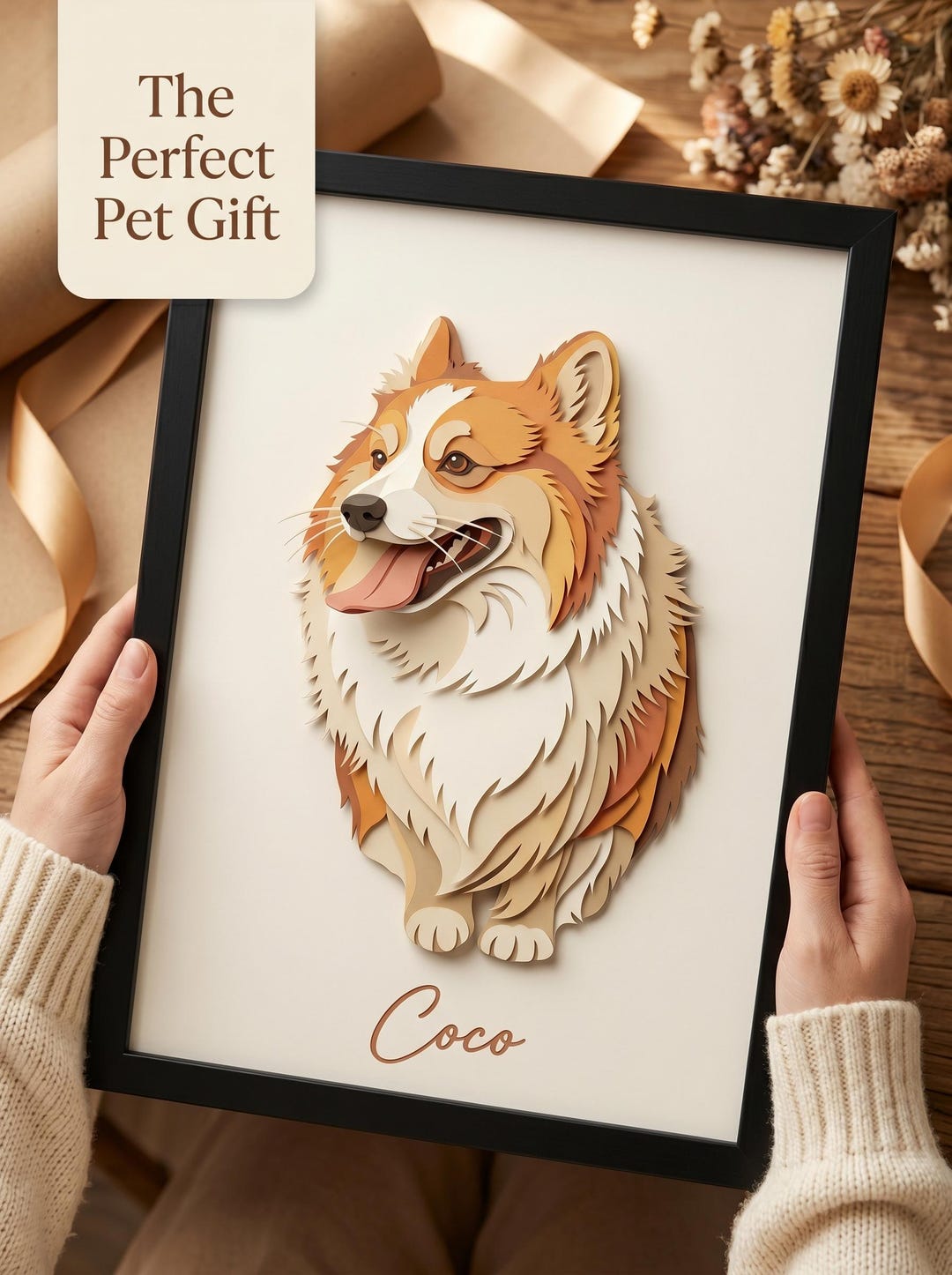Framed Custom Pet Portrait From Photo, Personalized Dog Cat Art, Paper ...