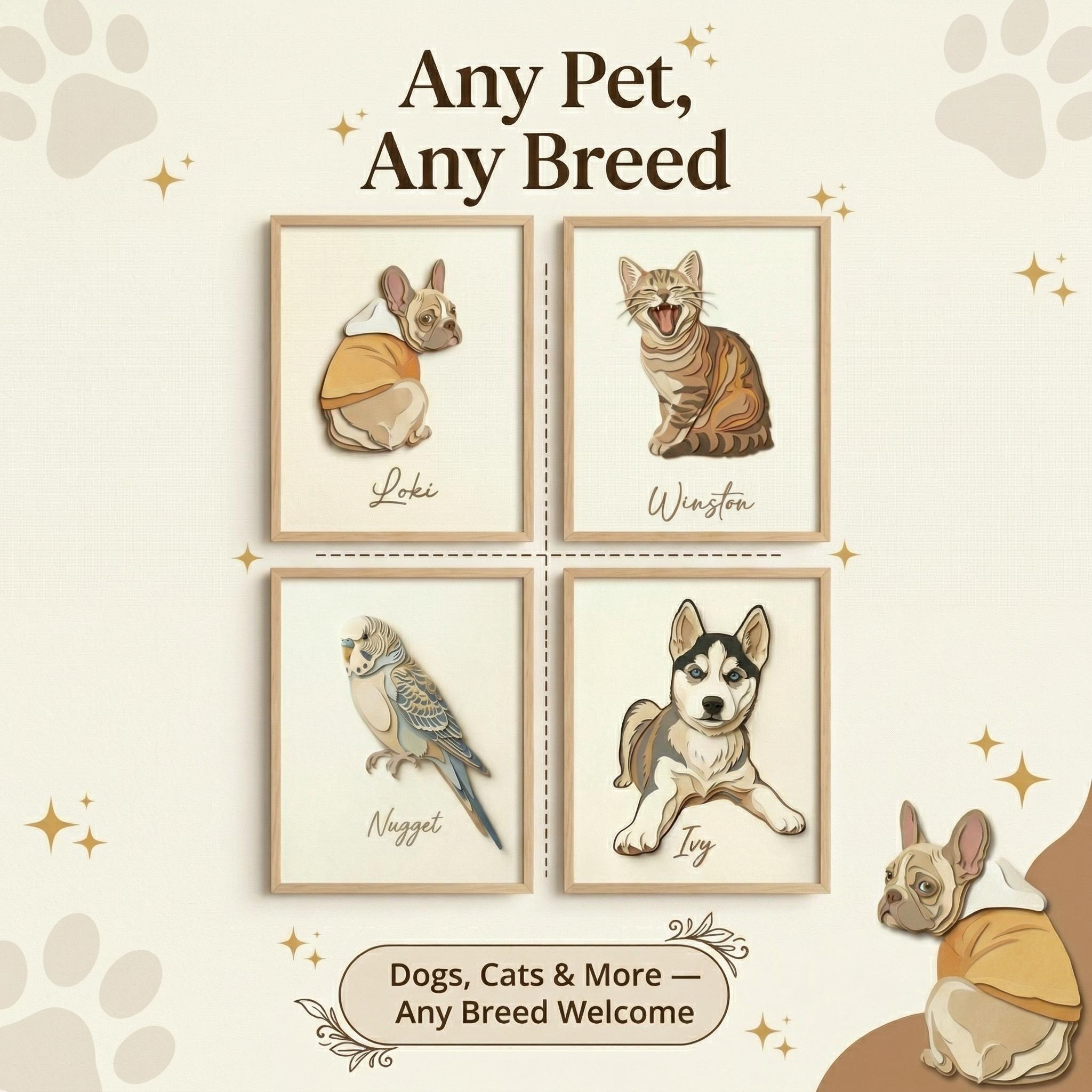 Framed Custom Pet Portrait From Photo, Personalized Cat Dog Art, Paper ...