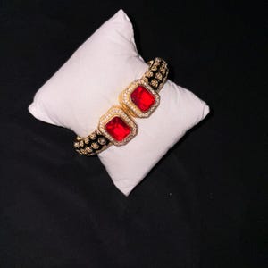 Gold Double Gemstone Cuff Bracelet • Octagonal Emerald, Ruby, Sapphire, Turquoise Bangle