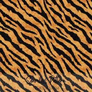 Può includere: Motivo senza cuciture a righe di tigre. Il motivo presenta strisce nere su uno sfondo beige. Il testo "Seamless Pattern" è visibile nella parte inferiore centrale dell'immagine.
