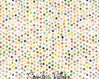 Colorful Watercolor Polka Dot Seamless Pattern, Rainbow Confetti Dot Repeating Surface Design (Digital Download)
