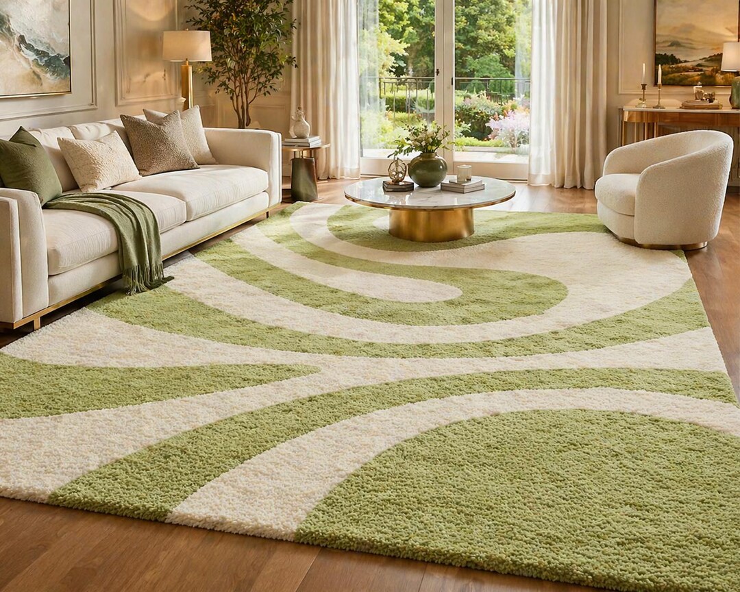 Hand Tufted New Zealand Wool Green Abstract Rug, Modern Sage Area ...