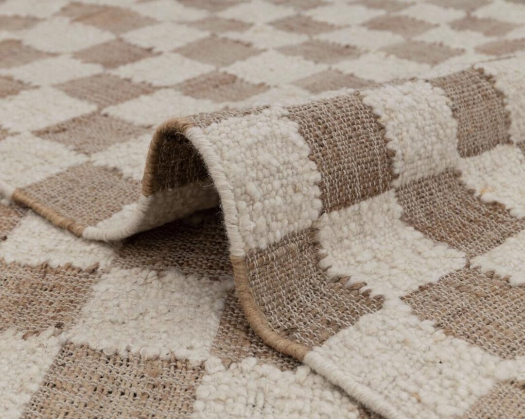 Checkered Jute Rug – Neutral Beige & Cream Checkerboard Area Rug ...