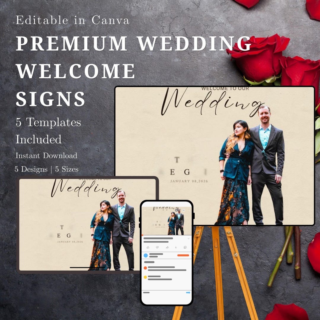 Editable Wedding Welcome Sign Template, Photo Insert, Canva Design ...