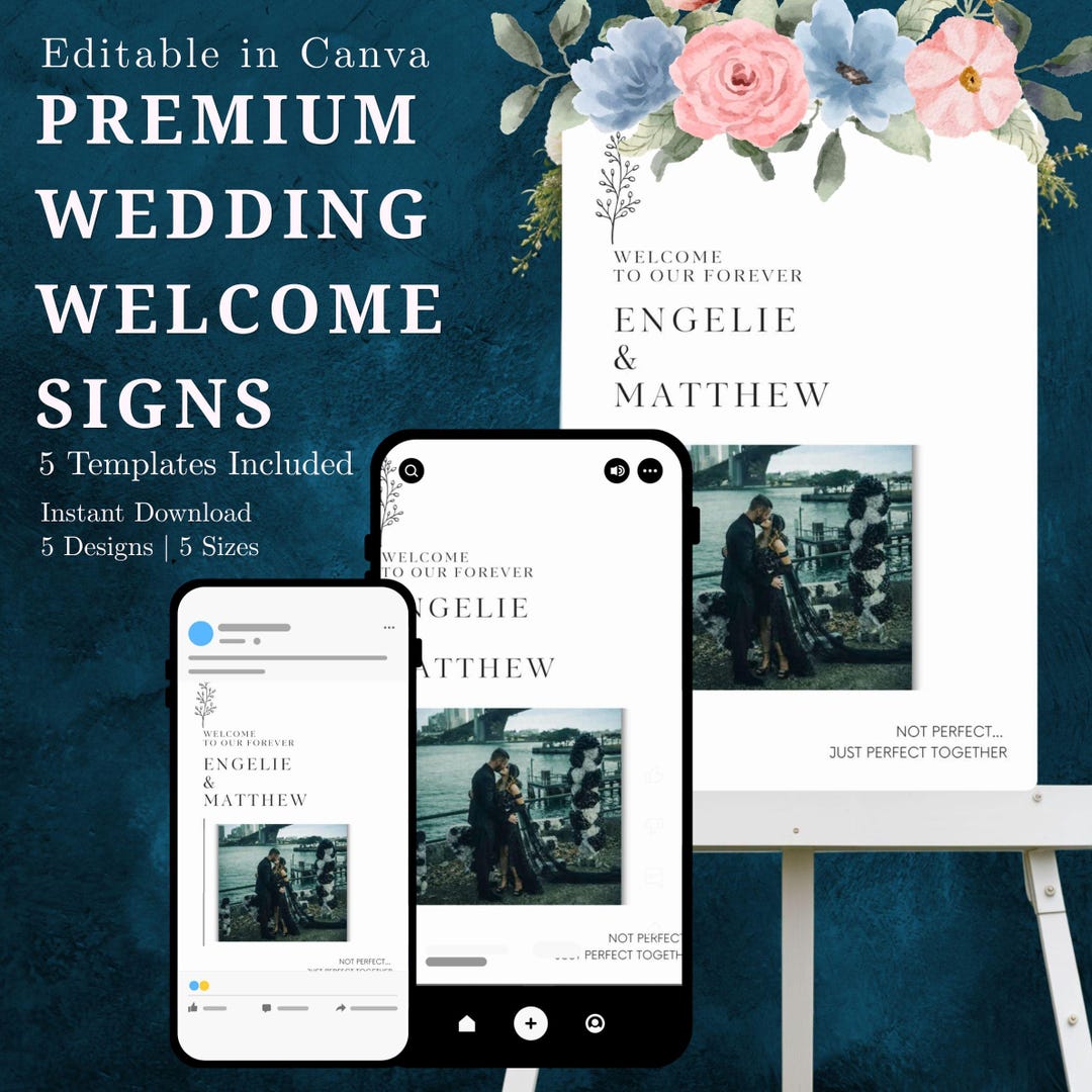 Modern Wedding Welcome Sign Template, Editable Canva Entrance Sign ...