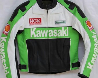 Inspired Kawasaki Leather Racing Jacket – 90s Style Motorcycle Jacket