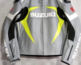 Inspired Suzuki Leather Racing Jacket – Motorbike Racing Jacket - Custom Tailored Biker Gifts