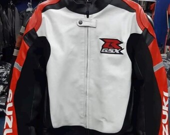 Inspired Suzuki Gsxr Leather Racing Jacket – Motorbike Racing Jacket - Custom Tailored Biker Gifts