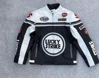 Inspired Lucky Strike Leather Racing Jacket – 90s Style Motorcycle Jacket