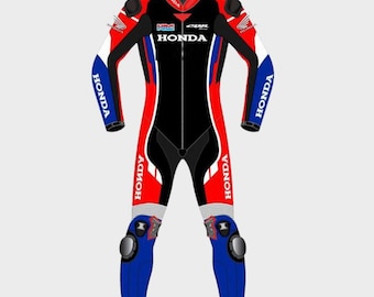 Inspired Honda Racing Leather Suit - Motorobike Leather Racing Suit - Custom Biker Gifts