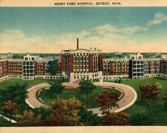 Pair Antique Detroit Michigan Postcard FORD Motor Co Postcard Factory Plant Skyscrapers Kresge Whitney Building Vintage Ephemera