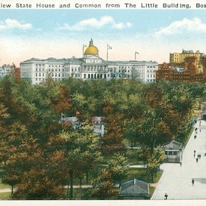 Linen Postcard, Boston, Massachusetts, State House and Common, ca 1925