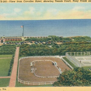 Linen Postcard, Virginia Beach, Virginia, Beach Club, Pony Track from Cavalier Hotel