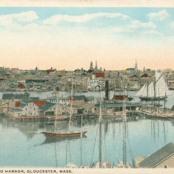 Vintage Postcard, Gloucester, Massachusetts, View of Gloucester and Harbor, Ships