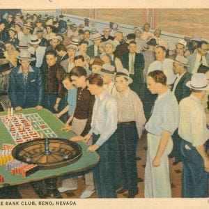 Linen Postcard, Reno, Nevada, Roulette Table at The Bank Club, ca 1940