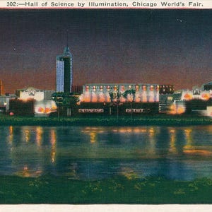 Linen Postcard, Chicago, Illinois, Hall of Science at 1933 Worlds Fair