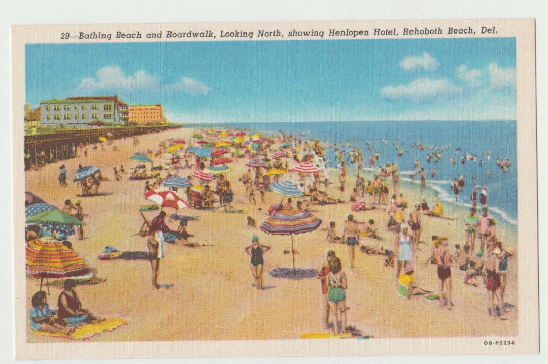 Linen Postcard, Rehoboth Beach, Delaware, Boardwalk, Beach, Henlopen