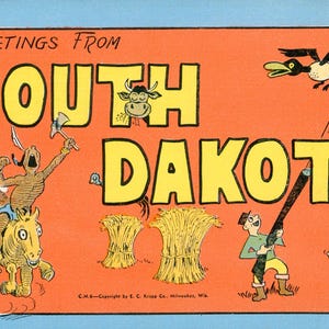 Linen Postcard, Greetings from South Dakota, Comic Postcard, State Map