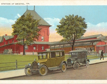Linen Postcard, Bristol, Virginia, Union Railroad Station, NICE, ca 1930