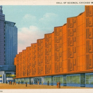 Linen Postcard, Chicago, Illinois, Hall of Science at 1933 Worlds Fair