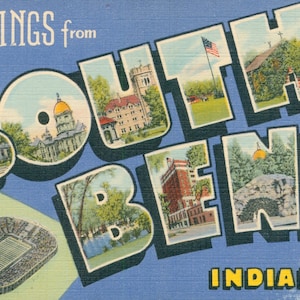 Cartão postal digital, Saudações de South Bend, Indiana, Notre Dame, Estádio, Carta grande