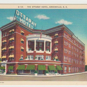 Linen Postcard, Greenville, South Carolina, Ottaray Hotel, ca 1940