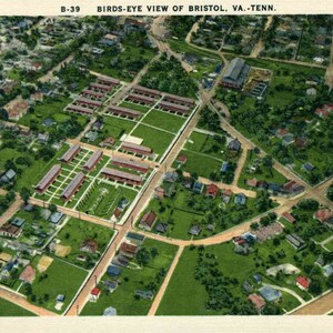 Linen Postcard, Bristol, Virginia-Tennessee, Birds Eye View, ca 1950