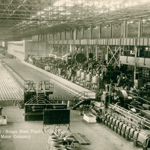 Real Photo Postcard, Dearborn, Michigan, Rolling Mill at Rouge Steel Plant, Ford Motor, ca 1920