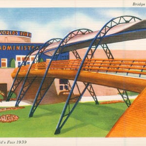 Linen Postcard, New York City, 1939 Worlds Fair, Bridge of Tomorrow