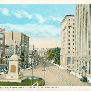 Vintage Postcard, Portland, Maine, Congress Street from Monument Square