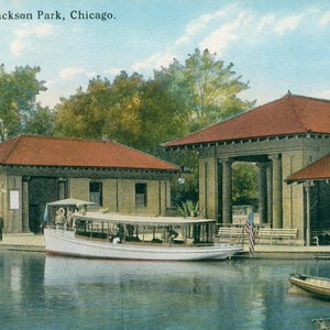Linen Postcard, Chicago, Illinois, Jackson Park Boat House, ca 1920