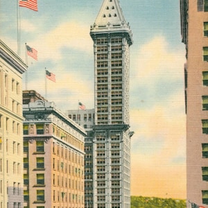 Linen Postcard, Seattle, Washington, Second Avenue, ca 1940