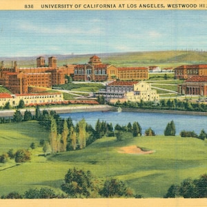 Linen Postcard, Los Angeles, California, University of Southern California, USC