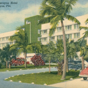 Linen Postcard, Miami, Florida, Key Biscayne Hotel, ca 1945