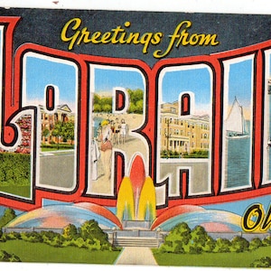 Linen Postcard, Greetings from Lorain, Ohio, Lakeview Park, Large Letter