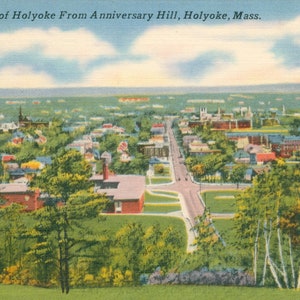 Linen Postcard, Holyoke, Massachusetts, Birds Eye View from Anniversary Hill
