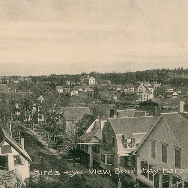 Vintage Postcard, Boothbay Harbor, Maine, Birds Eye View of Town, ca 1910