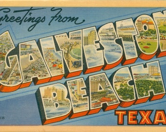 Digital File Postcard, Greetings from Galveston Beach, Texas, Large Letter