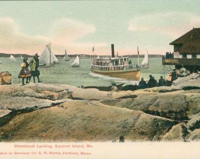 Vintage Postcard, Squirrel Island, Maine, Boat Landing, Sailboats, Ca